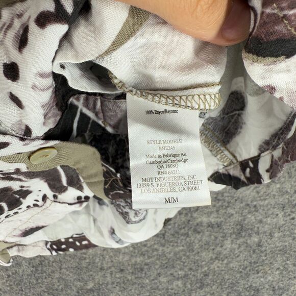 Midnight Shirt Women M Medium Gray Butterfy Print Button Up Collared Rayon - Picture 4 of 7